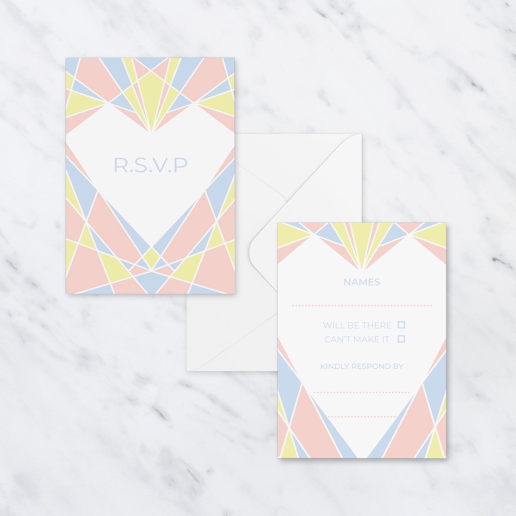 Art Deco Heart Diy Wedding Invitation Set - Fawn and Thistle