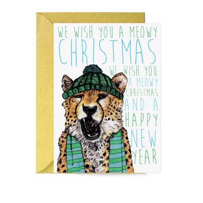 Caroling Cats Cheetah Christmas Card - Fawn and Thistle