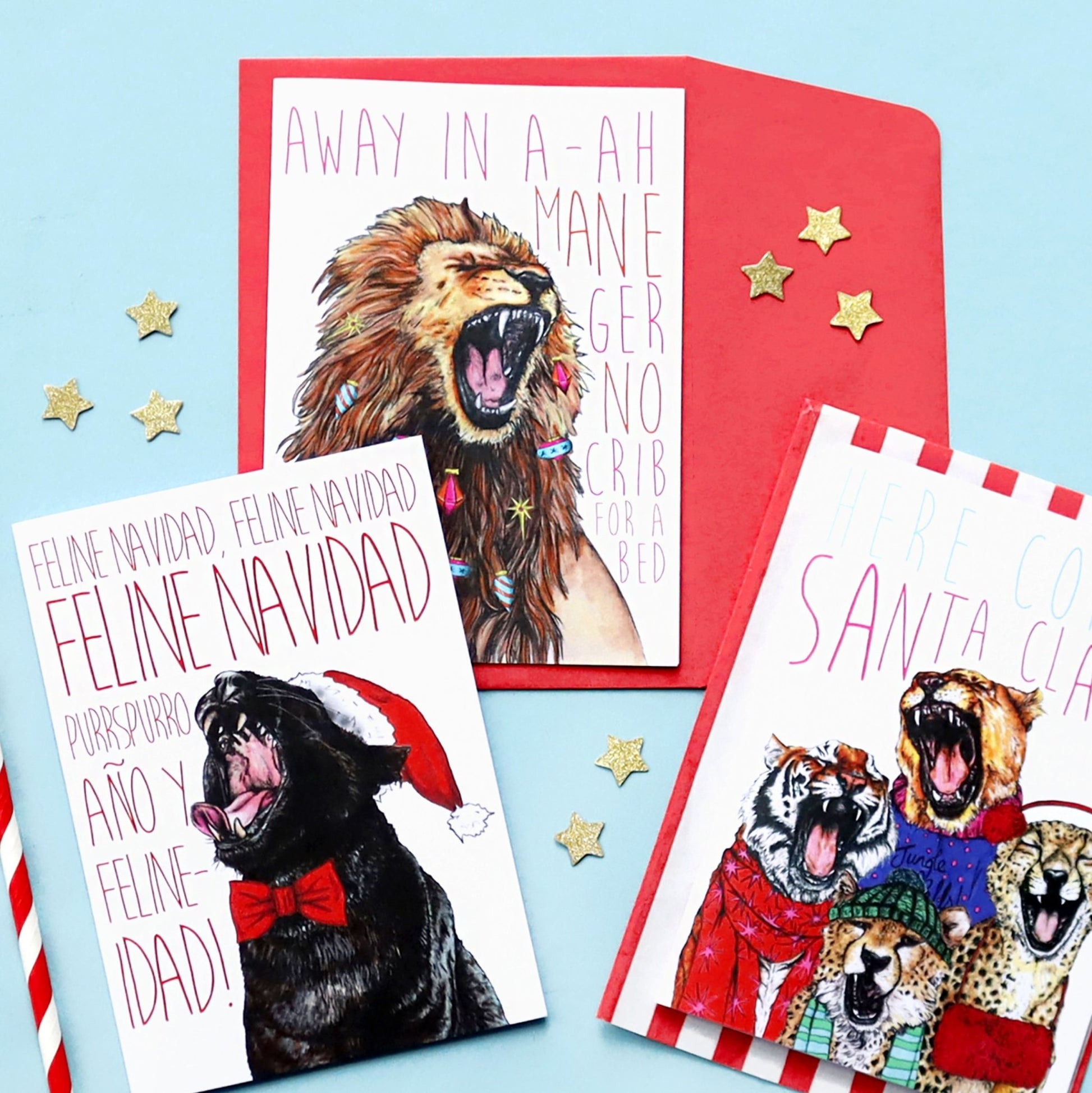 Caroling Cats Lion Christmas Card - Fawn and Thistle