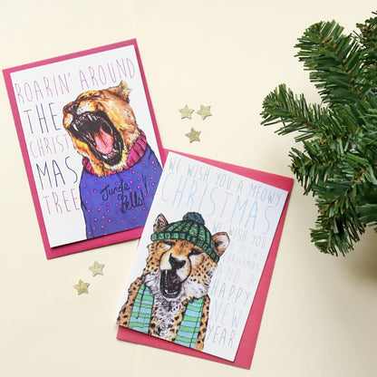 Caroling Cats Lioness Christmas Card - Fawn and Thistle