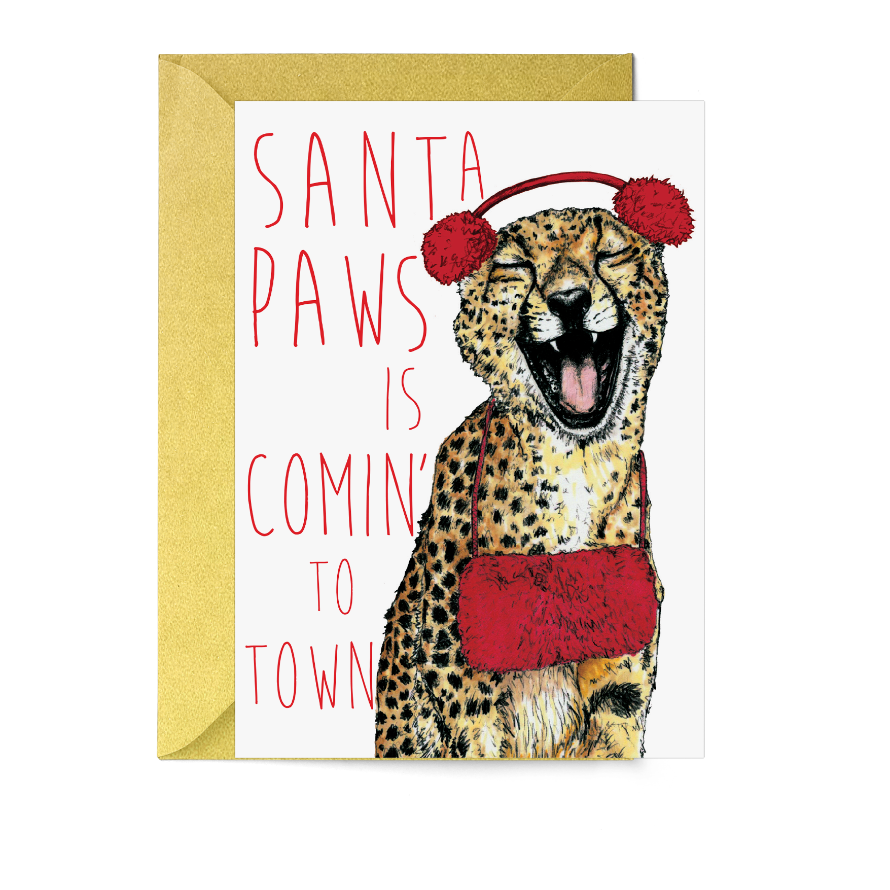 Caroling Cats 'Santa Paws' Cheetah Christmas Card - Fawn and Thistle