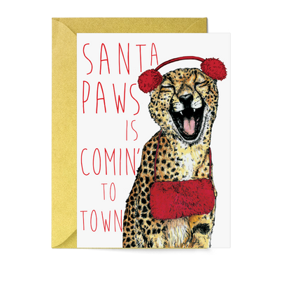 Caroling Cats 'Santa Paws' Cheetah Christmas Card - Fawn and Thistle