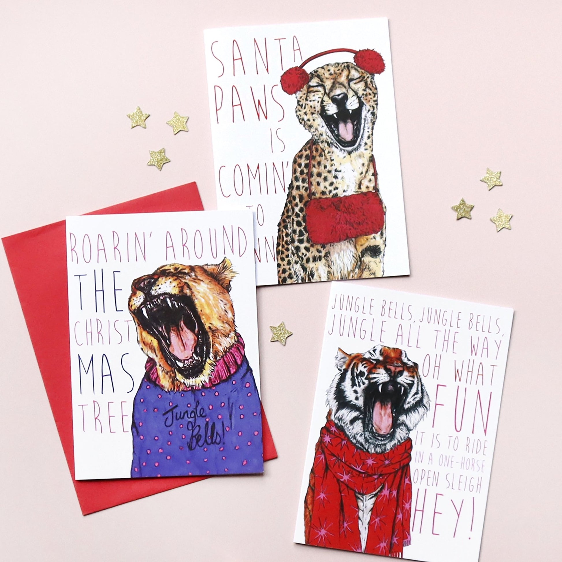 Caroling Cats 'Santa Paws' Cheetah Christmas Card - Fawn and Thistle