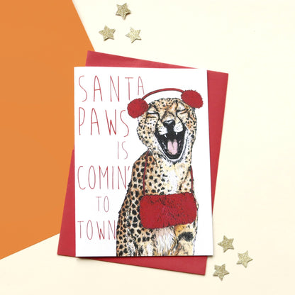 Caroling Cats 'Santa Paws' Cheetah Christmas Card - Fawn and Thistle