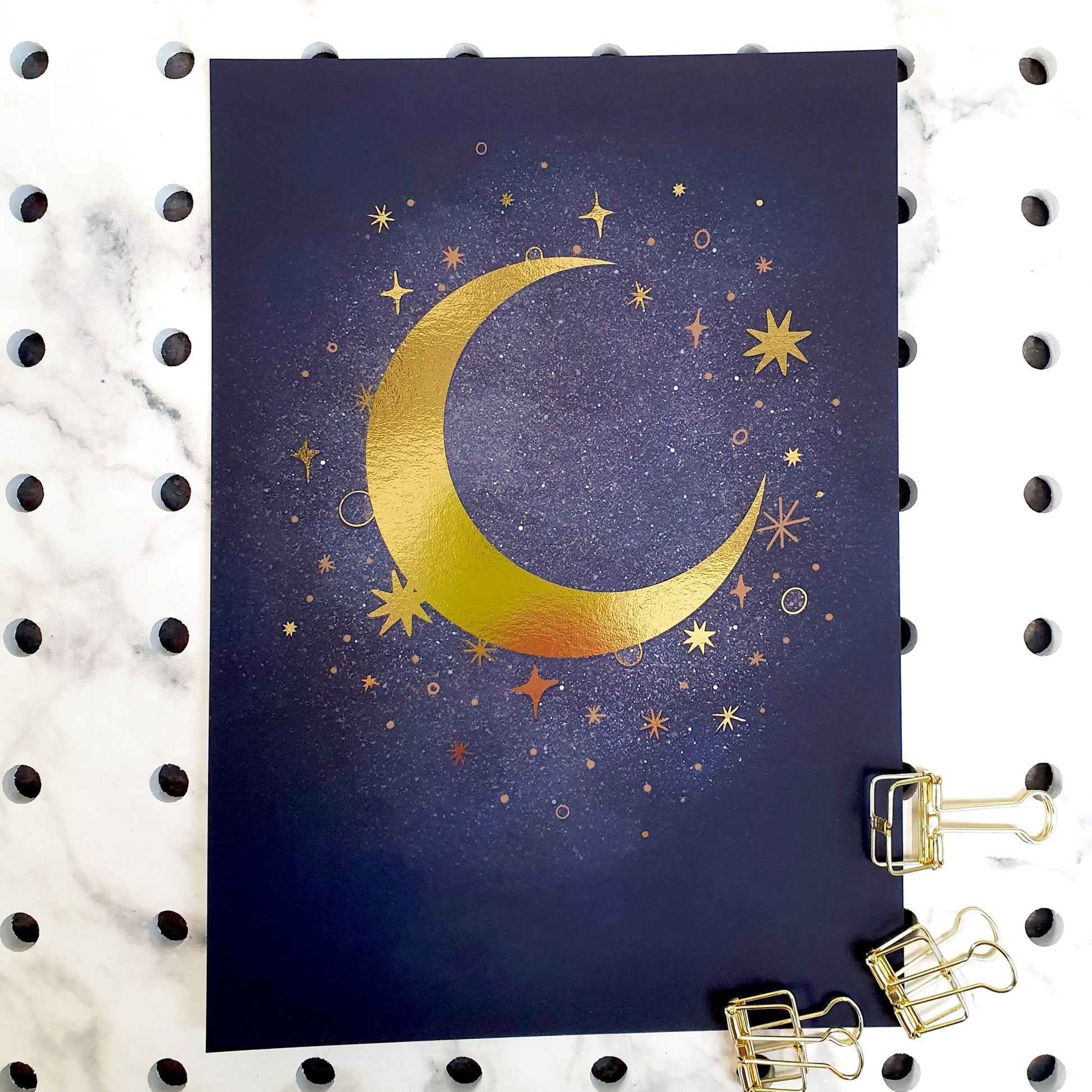 Celestial Moon and Star Foiled A5 Mini Art Print - Fawn and Thistle