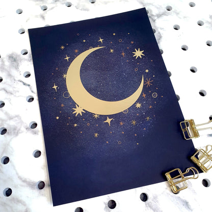 Celestial Moon and Star Foiled A5 Mini Art Print - Fawn and Thistle