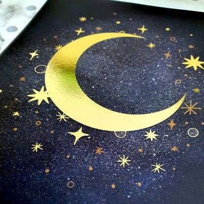 Celestial Moon and Star Foiled A5 Mini Art Print - Fawn and Thistle