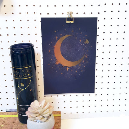 Celestial Moon and Star Foiled A5 Mini Art Print - Fawn and Thistle