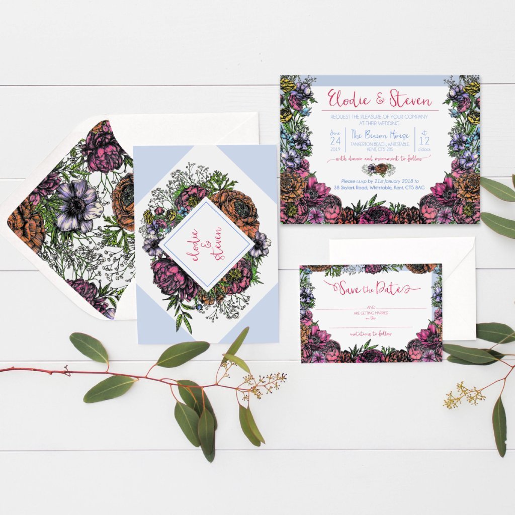 Floral Meadow Evening Wedding Invitations - Fawn and Thistle