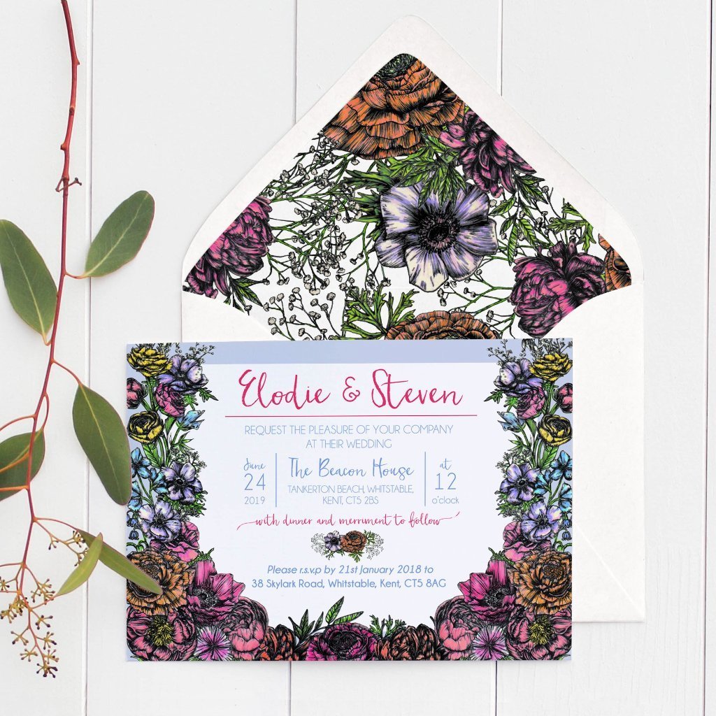 Floral Meadow Evening Wedding Invitations - Fawn and Thistle