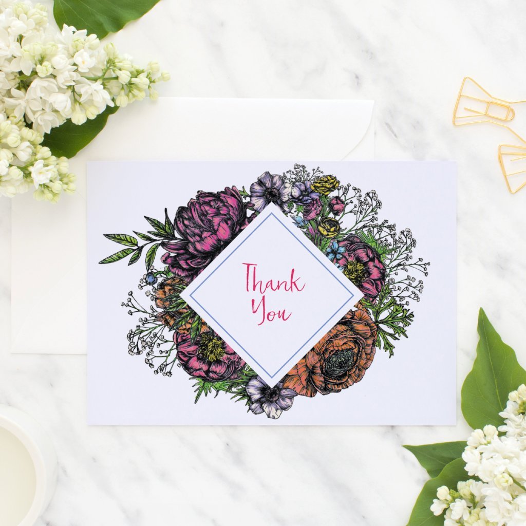Floral Meadow Thank You Card - Fawn and Thistle