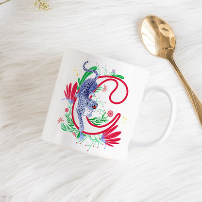 Floral Monogram Leopard Mug - Fawn and Thistle