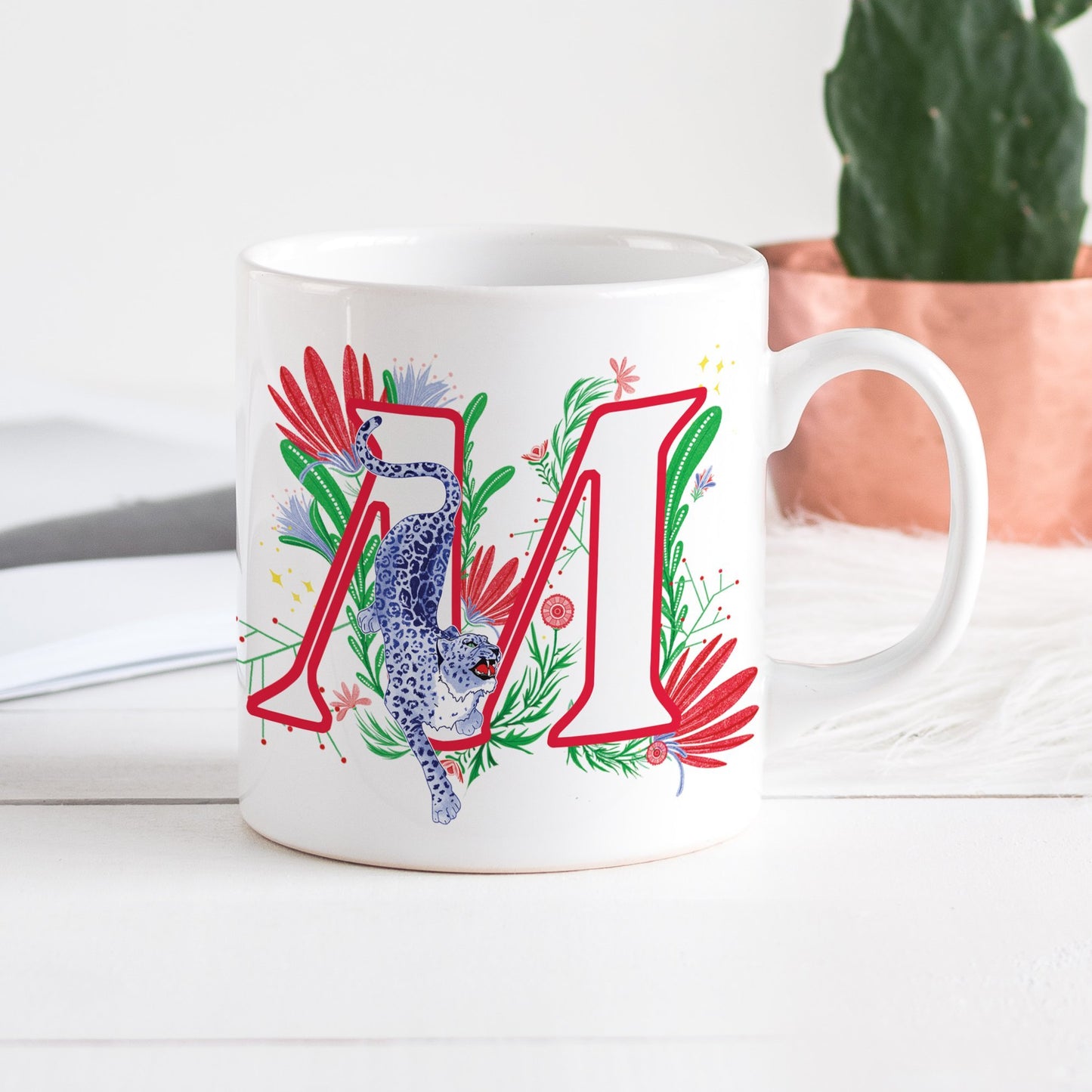 Floral Monogram Leopard Mug - Fawn and Thistle