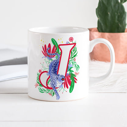 Floral Monogram Leopard Mug - Fawn and Thistle