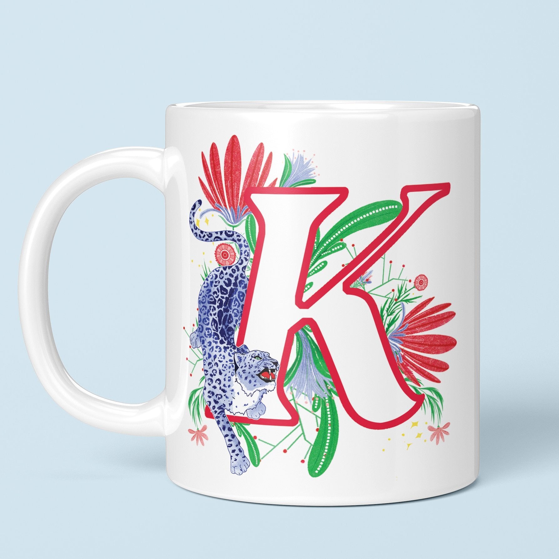 Floral Monogram Leopard Mug - Fawn and Thistle