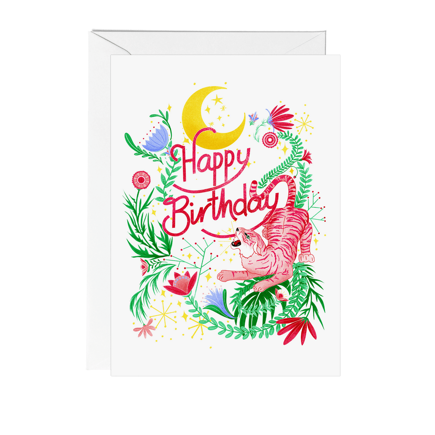 Folk Art Tiger Birthday Greetings Card - Fawn and Thistle