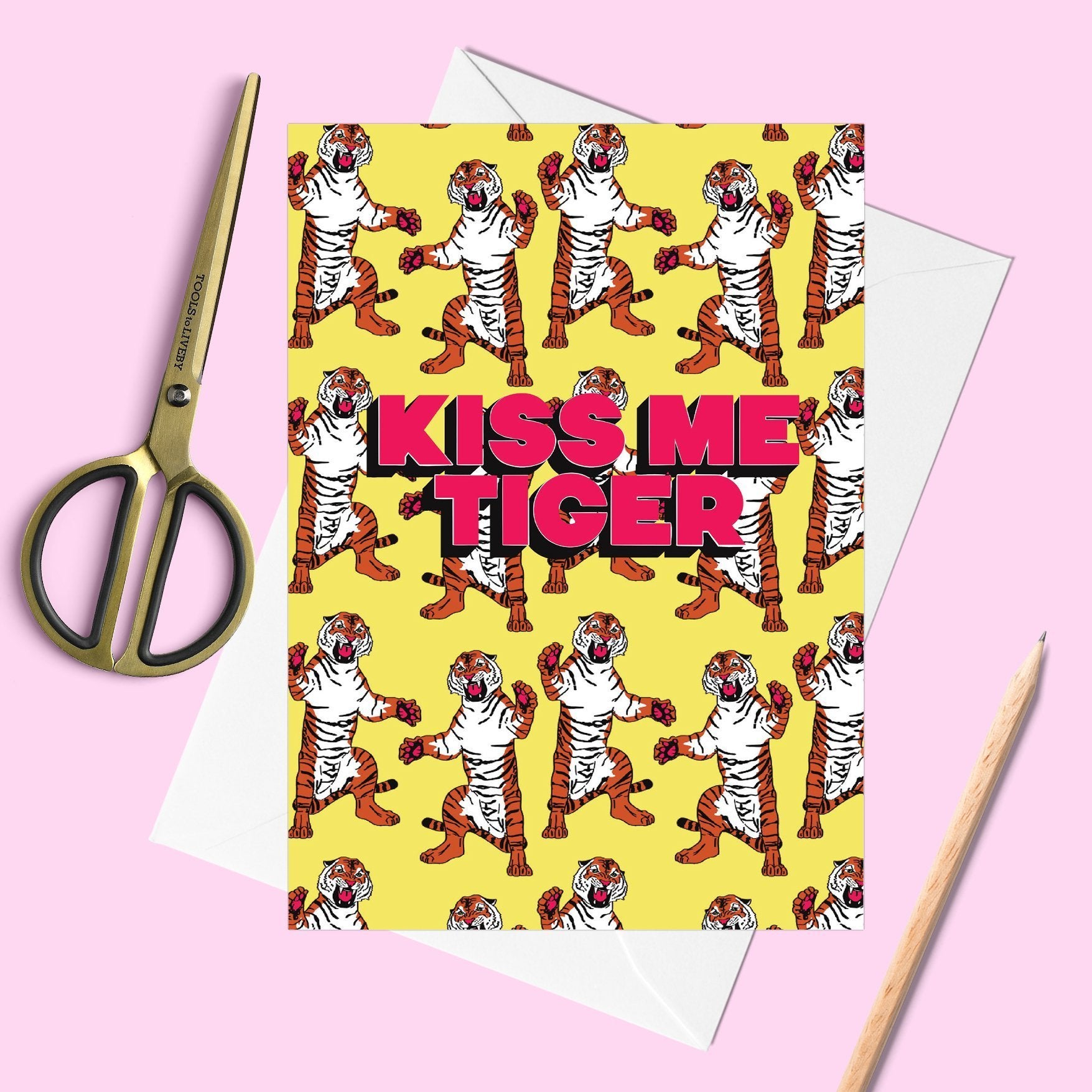 Kiss Me Tiger Greetings Card - Fawn and Thistle