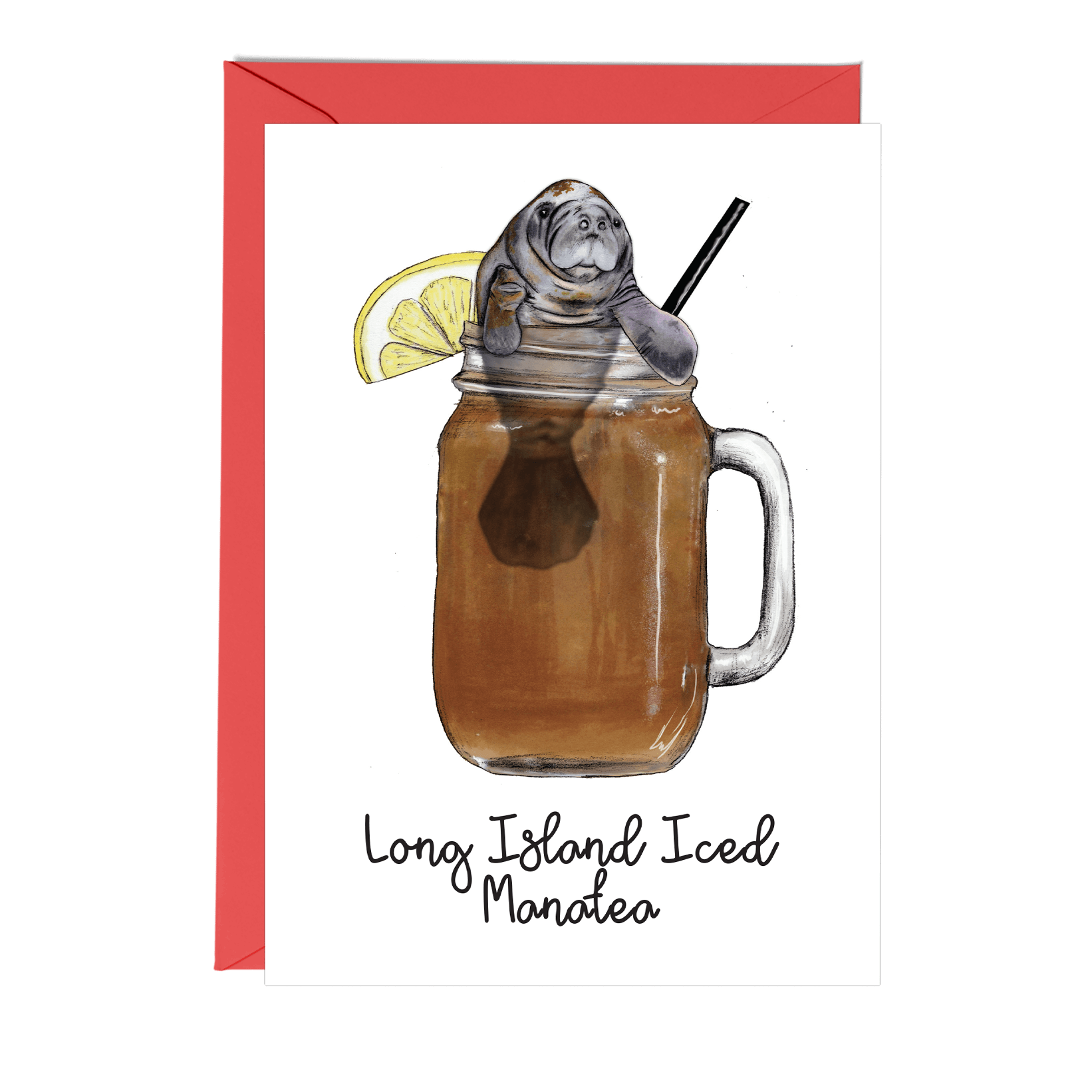 Long Island Iced Manatea Cocktail Greeting Card - Fawn and Thistle