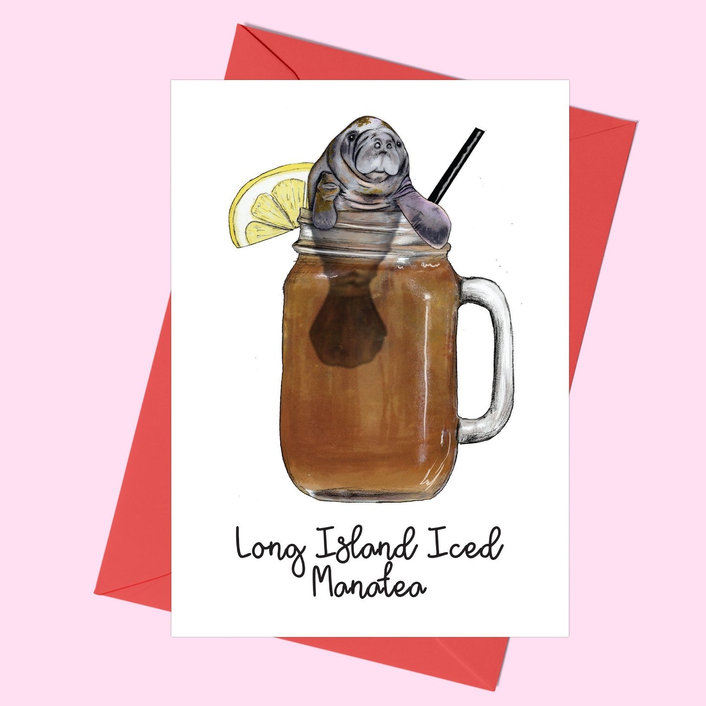 Long Island Iced Manatea Cocktail Greeting Card - Fawn and Thistle