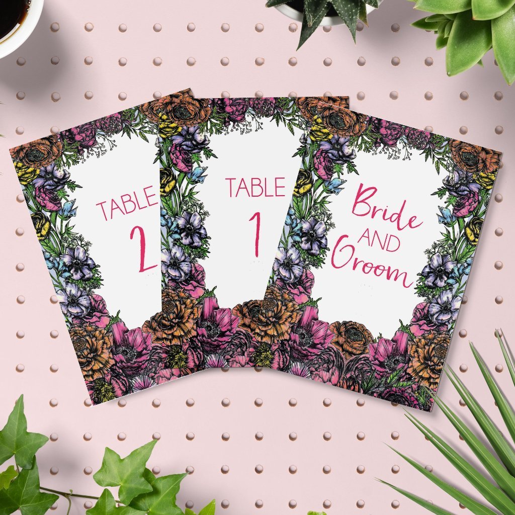 Meadow Floral Wedding Table Numbers Pack - Fawn and Thistle