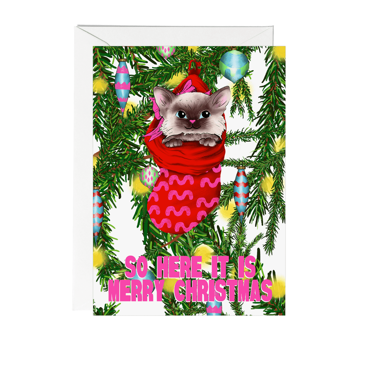 Merry Christmas Retro Cat Christmas Card - Fawn and Thistle