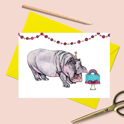 Party Hippo Greeting Card - Fawn and Thistle