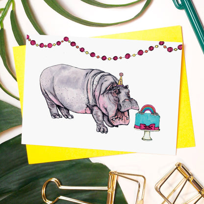 Party Hippo Greeting Card - Fawn and Thistle