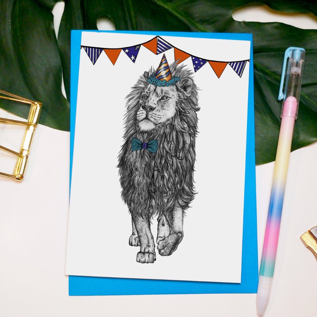 Party Lion Greetings Card - Fawn and Thistle