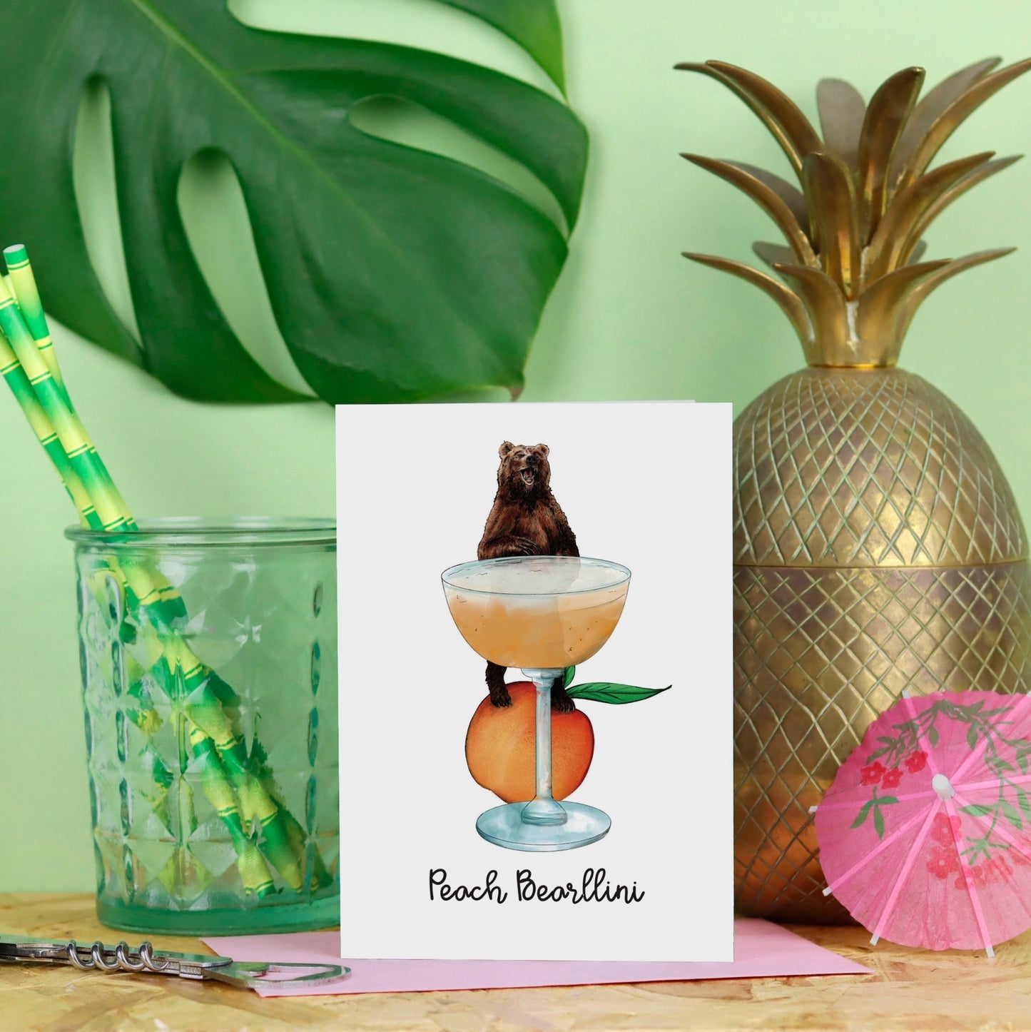 Peach Bearllini Cocktail Animals Greeting Card - Fawn and Thistle