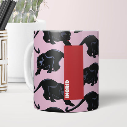 Personalised Initial Panther Print Mug - Fawn and Thistle