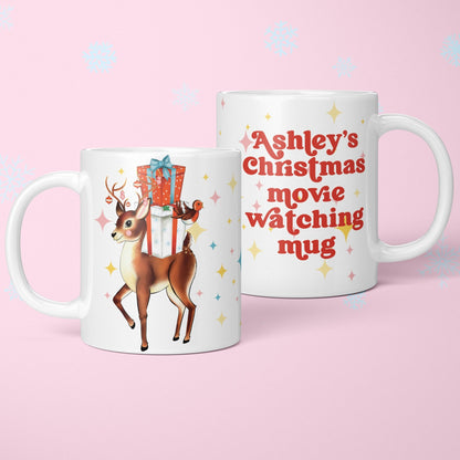 Personalised Reindeer Christmas Movie Watching Mug - Fawn and Thistle