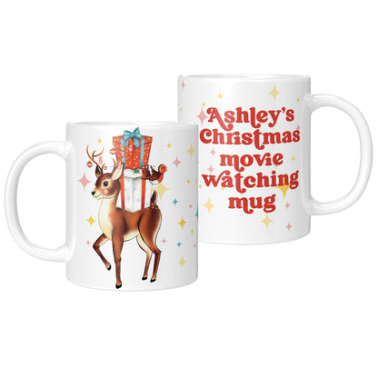 Personalised Reindeer Christmas Movie Watching Mug - Fawn and Thistle