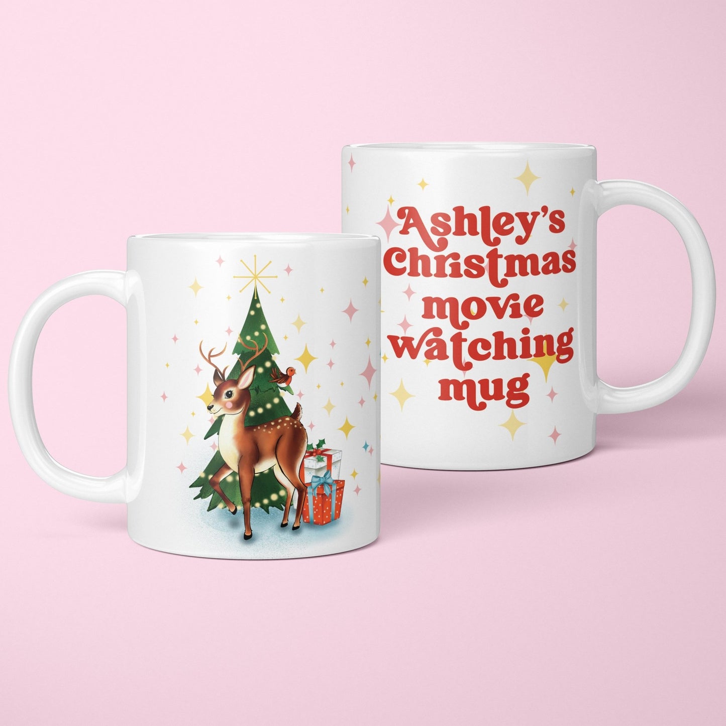 Personalised Reindeer & Tree Christmas Movie Mug - Fawn and Thistle