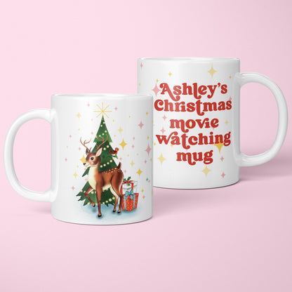 Personalised Reindeer & Tree Christmas Movie Mug - Fawn and Thistle