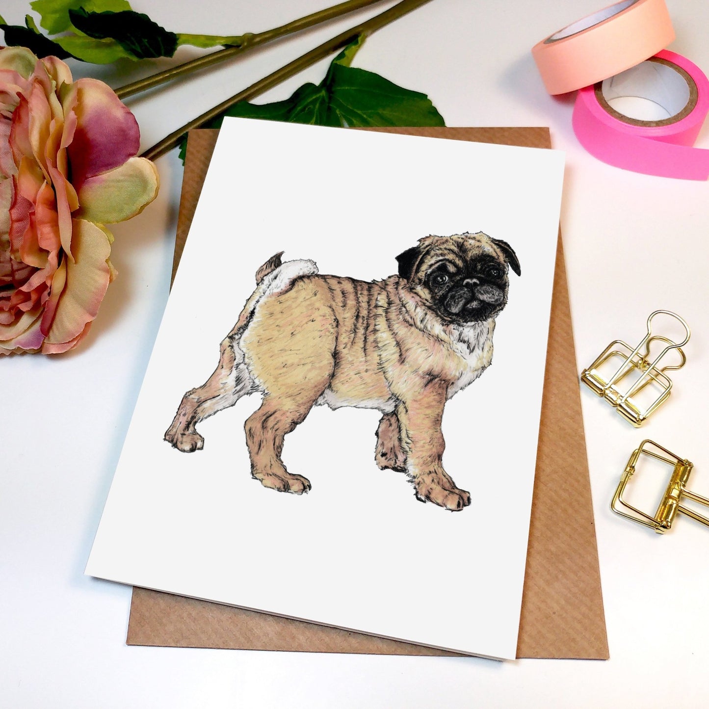 Pug Greeting Card - Fawn and Thistle