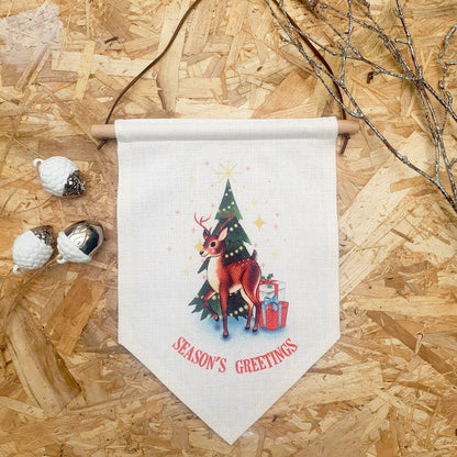 Retro Reindeer Christmas Wall Pennant Flag - Fawn and Thistle