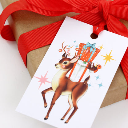 Retro Reindeer Gift Tag Pack Of Eight - Fawn and Thistle