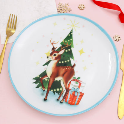 Retro Reindeer & Tree 10" Christmas Plate - Fawn and Thistle