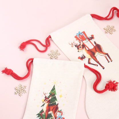 Retro Reindeer & Tree Christmas Stocking - Fawn and Thistle