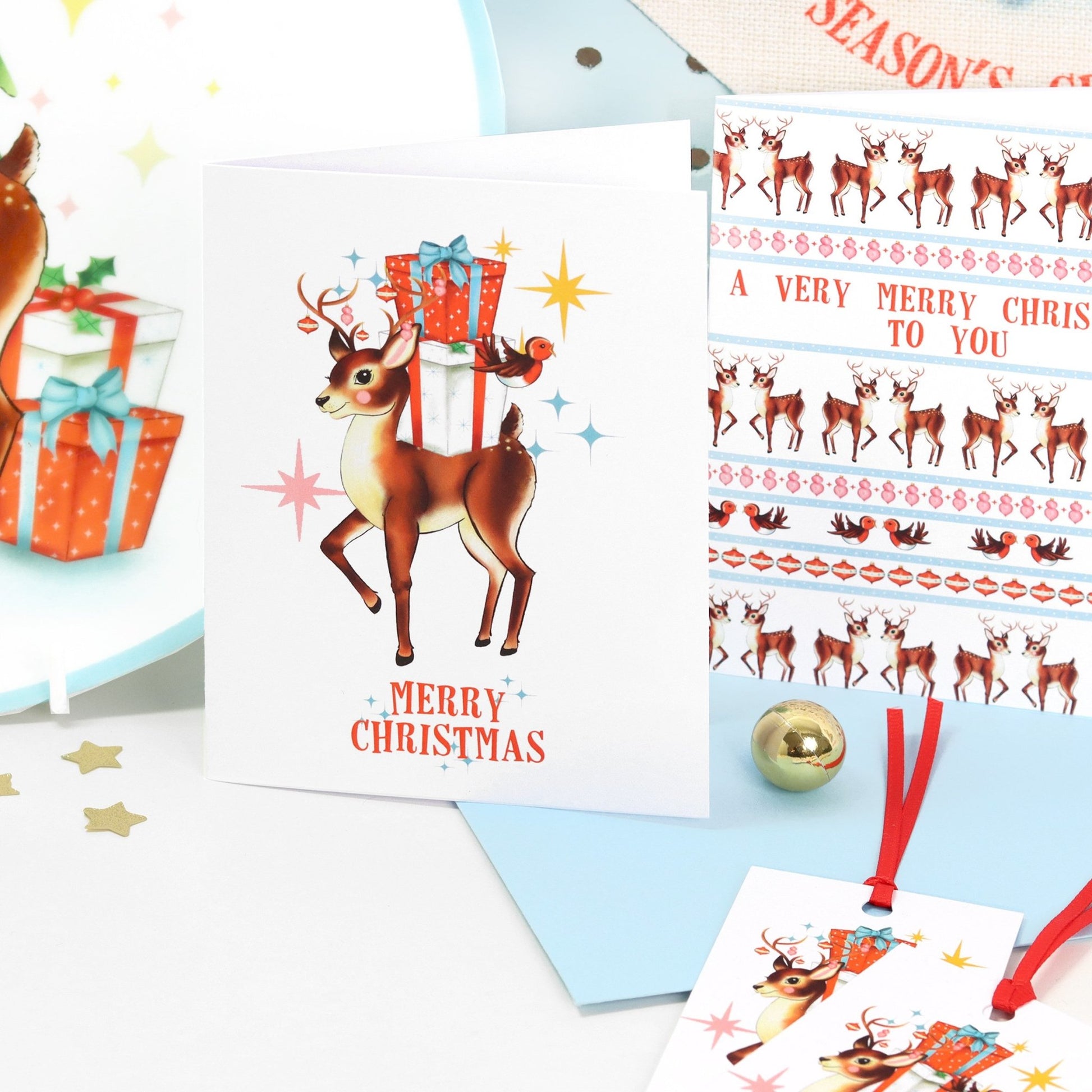 Retro Scandi Reindeer Pattern Christmas Card - Fawn and Thistle