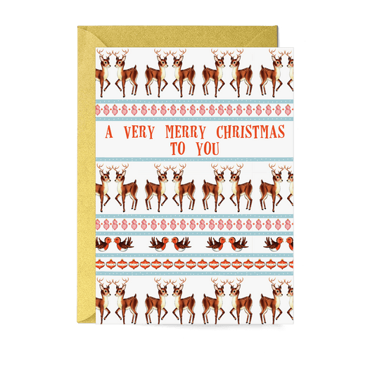 Retro Scandi Reindeer Pattern Christmas Card - Fawn and Thistle