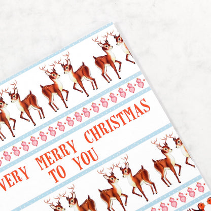 Retro Scandi Reindeer Pattern Christmas Card - Fawn and Thistle
