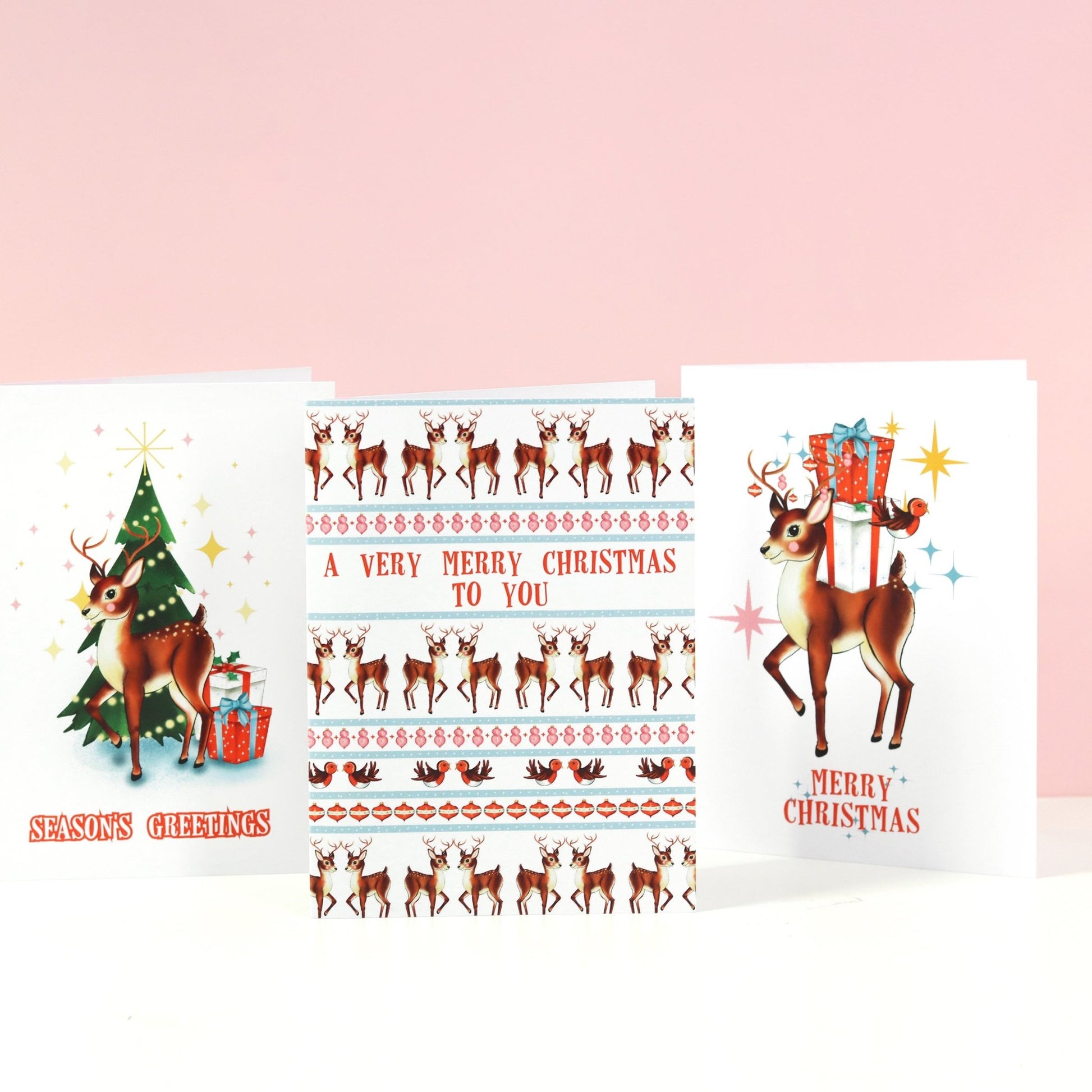 Retro Scandi Reindeer Pattern Christmas Card - Fawn and Thistle