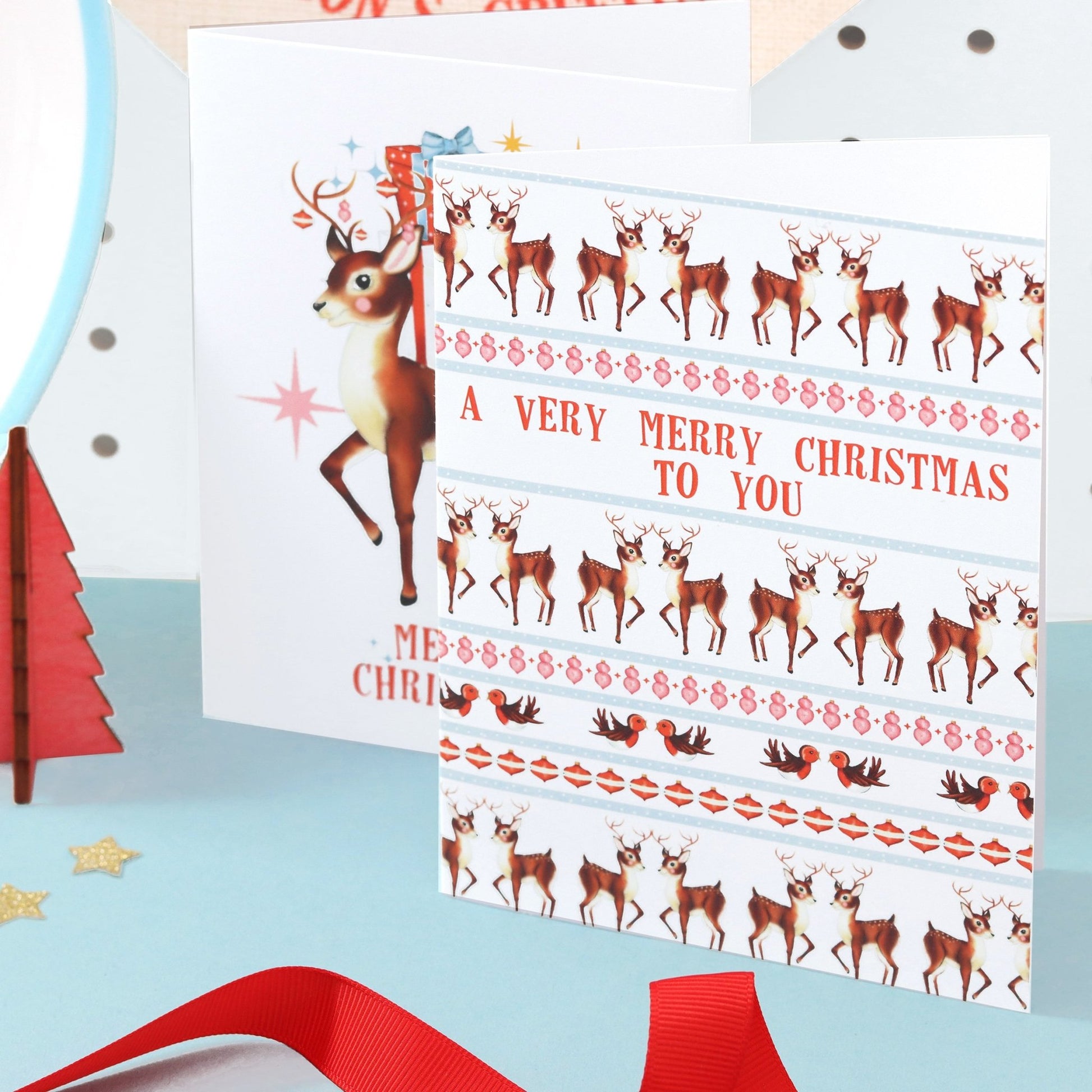 Retro Scandi Reindeer Pattern Christmas Card - Fawn and Thistle