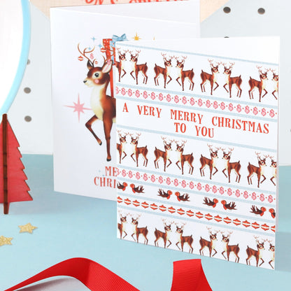 Retro Scandi Reindeer Pattern Christmas Card - Fawn and Thistle