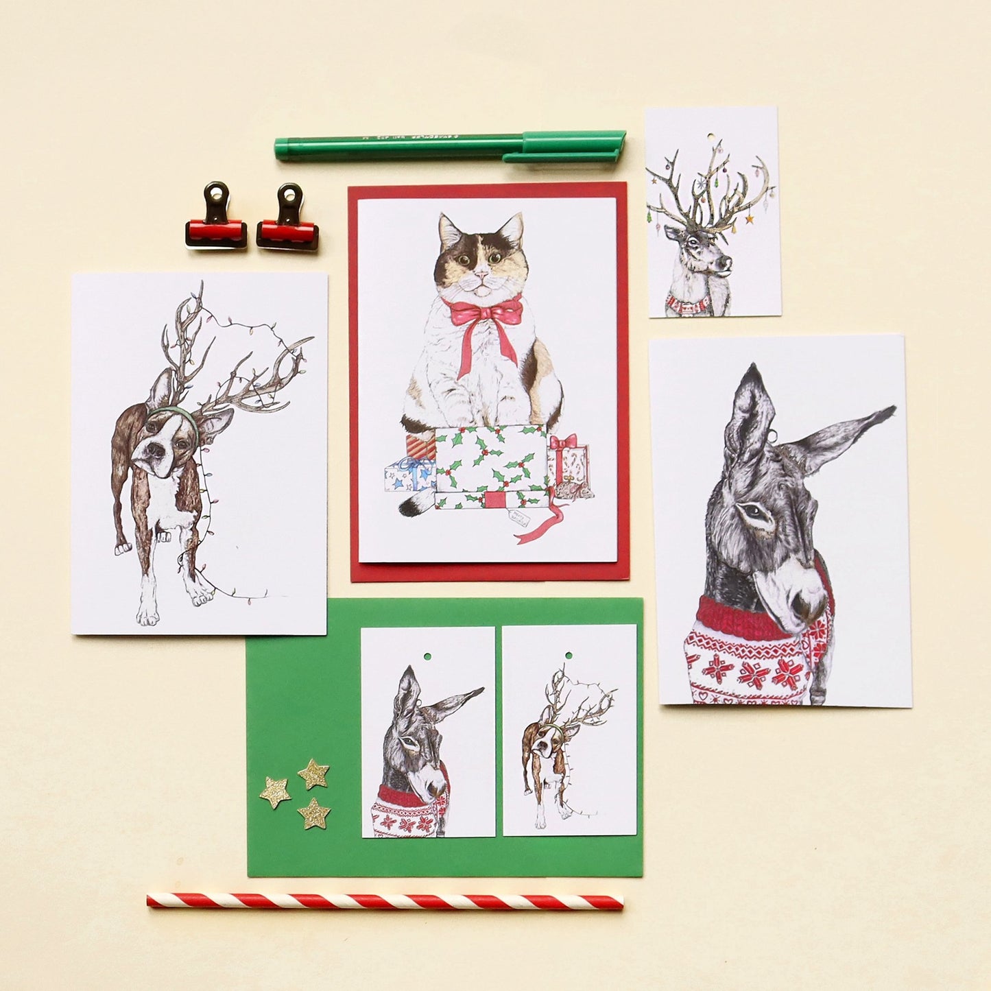 Santa's Helper Cat Greeting Card - Fawn and Thistle