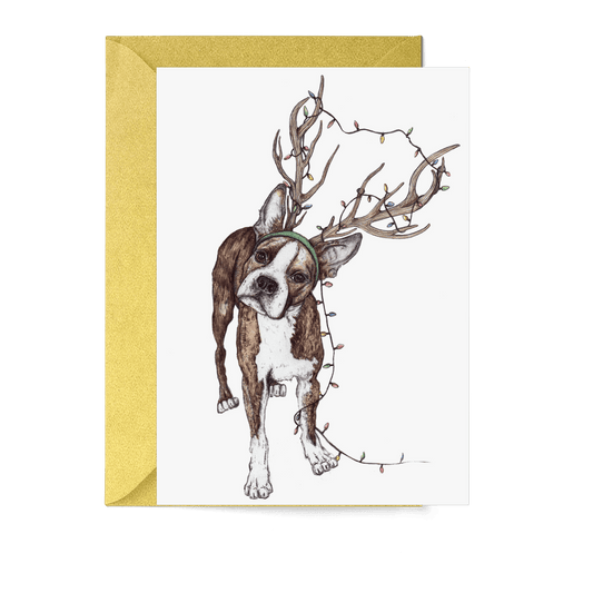 Santa's Helper Dog Greeting Card - Fawn and Thistle