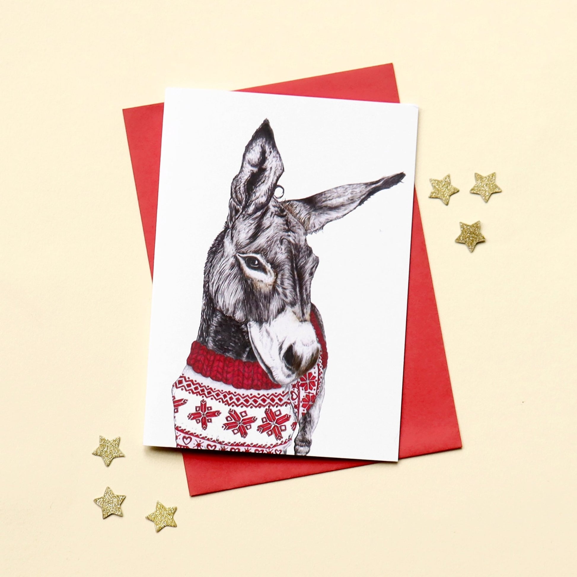 Santa's Helper Donkey Greeting Card - Fawn and Thistle