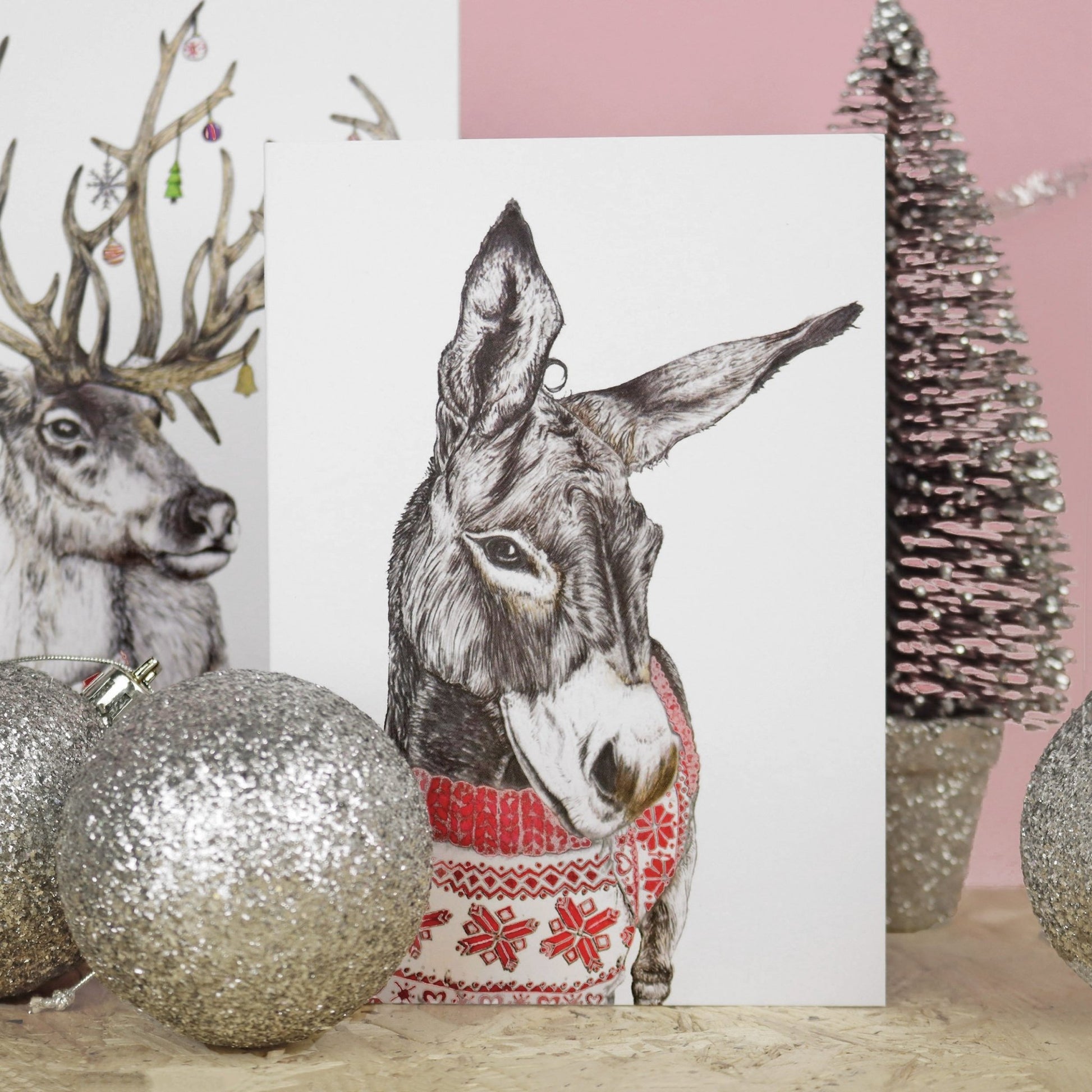 Santa's Helper Donkey Greeting Card - Fawn and Thistle