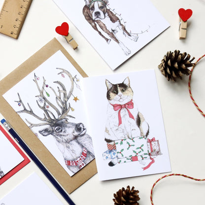 Santa's Helper Reindeer Greeting Card - Fawn and Thistle